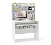 COSTWAY Bureau avec Tableau d'Affichage Magnétique, Huche et Plateau pour Clavier, Etagère Réglable, Blanc