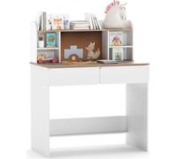 COSTWAY Bureau, bureau pour enfants, bureau d'écolier avec station de chargement, tableau d'affichage, 2 tiroirs et étagères, bureau pour adolescents à partir de 6 ans