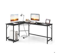 COSTWAY Bureau d’Angle de 168 x 125cm avec Support UC, 2 Prises Électriques et Port USB & Type C, Cadre en Métal Robuste, Noir
