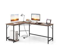 COSTWAY Bureau d’Angle de 168 x 125cm avec Support UC, 2 Prises Électriques et Port USB & Type C, Cadre en Métal Robuste, Naturel