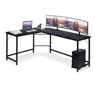 COSTWAY Bureau d’Angle Grand L168 x l125 x H74CM-Jusqu'à 3 Ordinateurs avec Support CPU Style industriel, Structure en Métal l Noir