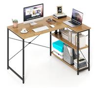 COSTWAY Bureau d’Angle Réversible avec 2 Étagères Réglables - Cadre Métallique Robuste 118 x 86 x 74 cm Naturel