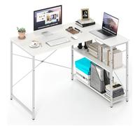 COSTWAY Bureau d’Angle Réversible avec 2 Étagères Réglables - Cadre Métallique Robuste 118 x 86 x 74 cm Blanc