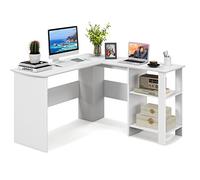 COSTWAY Bureau d'angle en Forme de L, Table Informatique avec Étagères de Rangement à 2 Niveaux, 2 Passe-câbles, Bureau d'Ordinateur pour Bureau, Chambre, 130 x 130 x 74 cm, Blanc