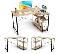 COSTWAY Bureau d'angle en Forme L Réversible, Poste de Travail avec Étagères de Rangement, Assemblage Facile, Peu Encombrant, pour Maison, Bureaux, 120 x 88 x 74,5 cm (Naturel)