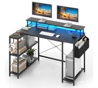 COSTWAY Bureau d'angle Ordinateur 120 cm LED, Bureau Gaming avec Ports USB et Prise de Courant, Table imformatique Etagères de Rangement et Support d’Ecran, pour Jouer, Travailler (Noir)
