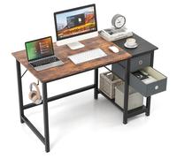 COSTWAY Bureau d'Ordinateur 60 x 120 cm, Table de Bureau avec 2 Tiroirs Étagère, Bureau d'Écriture, Table d'Étude, Postes de Travail pour Chambre, Bureau, Charge 130 kg, Marron Rustique