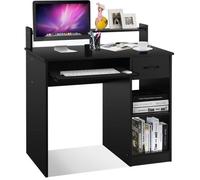 COSTWAY Bureau d'Ordinateur avec Tiroir et 2 Etagères de Rangement Bureau Informatique avec Plateau à Clavier Noir