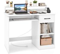 COSTWAY Bureau d'Ordinateur avec Tiroir et 2 Etagères de Rangement Bureau Informatique avec Plateau à Clavier Blanc