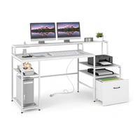 COSTWAY Bureau d'Ordinateur Informatique, 166 x 60 x 88 cm, Blanc