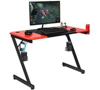 COSTWAY Bureau Gamer Bureau de Jeu 120X60X76CM en Fibre de Carbone avec Porte-gobelet,Crochet pour Ecouteurs et Supports Audio
