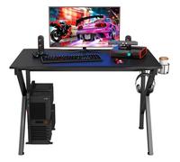 COSTWAY Bureau Gamer Table Informatique 115 x 75 x 76 CM avec Porte-Gobelet Stable K Cadre en Acier Robuste Noir