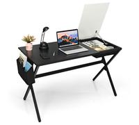 COSTWAY Bureau Gaming de 120 x 60 x 74cm, avec Tiroir Cubique, Sac de Rangement Latéral, Table d Ordinateur Moderne, Noir+Blanc