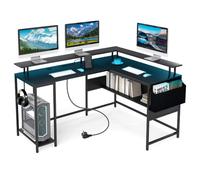 COSTWAY Bureau Gaming en Forme de L avec Lumières LED et Prises de Courant, Support d’Écran, 146 x 115 x 85,5 cm