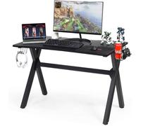 COSTWAY Bureau Gaming pour Gamer 120 x 60 x 76 CM Table Ergonomique avec Porte-Gobelet, Crochet pour Casque et Tapis de Souris