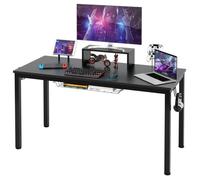 COSTWAY Bureau Gaming / Table pour Gamer 140 x 60 x 74 cm (L x l x H) - Etagère pour Ecran, Support pour Tablette,Crochet Casque