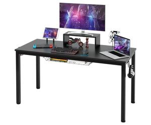 COSTWAY Bureau Gaming / Table pour Gamer 140 x 60 x 74 cm (L x l x H) - Etagère pour Ecran, Support pour Tablette,Crochet Casque