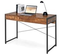 COSTWAY Bureau Informatique - 2 Tiroirs, Table d'Étude - 112 x 48 x 76 cm (L x l x H) -Structure en Acier, Marron Rustique