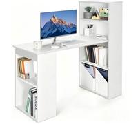Bureau Informatique Réversible - COSTWAY - avec 6 compartiments de rangement ouverts, table bois bibliothèque 122x51x122cm Blanc