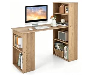 COSTWAY Bureau Informatique avec Rangement et Bibliothèque - Bois - 6 Compartiments - 122x56x122 cm - Naturel - Style Scandinave