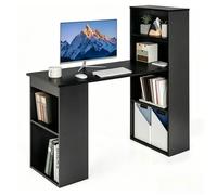 Bureau Informatique Réversible - COSTWAY - avec 6 compartiments de rangement ouverts, table bois bibliothèque 122x51x122cm Noir