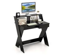 COSTWAY Bureau Informatique avec Rangement et Support d'Écran, Repose-pieds pour Travailler, Réviser, Gaming Noir