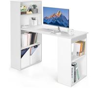 COSTWAY Bureau Informatique Réversible avec Bibliothèque, Moderne avec Étagères de Rangement à 6 Niveaux, Blanc
