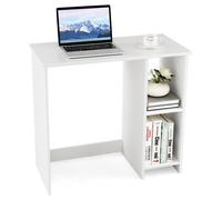COSTWAY Bureau Moderne à 2 Etagères - 80 x 40 x 74 CM (L x l x H) en MDF Finition Mélaminé Haute Brillance Blanche