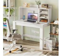COSTWAY Bureau Moderne avec Étagères de Rangement Prises Électriques et Passe-câbles 108 x 60 x 125 cm, Blanc