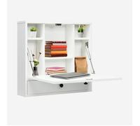COSTWAY Bureau Mural Rabattable pour Ordinateur Portable, avec Étagères Intégrée, Tiroir, Plateau Pliable, 60 x 15 x 57 cm, Blanc