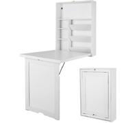 COSTWAY Bureau Mural Rabattable Table Pliable Murale avec Ardoise de Rangement Etagère Intégrée en MDF Blanc 94,5 x 56,5 x 151 CM