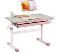 COSTWAY Bureau pour Enfant 3-12 ans - Réglable en Hauteur 51-73 cm & Plateau Inclinable 0-60°- avec Support de Livre & Tiroir, Rosé