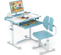 COSTWAY Bureau pour enfants avec chaise, bureau pour enfants avec tiroir & support de livre, plateau de table, bureau pour jeunes pour débutants à partir de 3+, bleu
