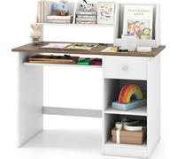 COSTWAY Bureau pour enfants, bureau d'écolier, bureau d'étudiant avec bibliothèque, clavier coulissant & tiroir, bureau pour enfants de 3 à 6 ans