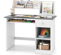 COSTWAY Bureau pour enfants, bureau d'écolier, bureau d'étudiant avec bibliothèque, clavier coulissant & tiroir, bureau pour enfants de 3 à 6 ans