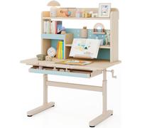 COSTWAY Bureau pour enfants, bureau pour enfants avec étagère, tiroir & support de livre, plateau de table, bureau d'écolier pour enfants à partir de 3 ans, bleu
