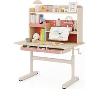 COSTWAY Bureau pour enfants, bureau pour enfants avec étagère, tiroir & support de livre, plateau de table, bureau d'écolier pour enfants à partir de 3 ans, rose