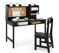 COSTWAY Bureau pour enfants, ensemble de bureau pour enfants, bureau pour adolescents avec tableau d'affichage, chaise, rehausse, tiroir et étagères, pour les enfants à partir de 3 ans, noir