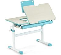 COSTWAY Bureau pour enfants Réglable en hauteur, bureau d'écolier avec plateau inclinable, support de livres, tiroir & règle de mesure, bureau ergonomique pour jeunes enfants de 3 à 12 ans (bleu)