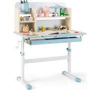COSTWAY Bureau pour enfants réglable en hauteur, bureau pour adolescents Table à dessin pour enfants de 3 à 12 ans 80 x 51 x 110,5cm (bleu)