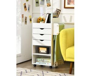 COSTWAY Caisson à roulettes réversible Armoire à dossiers sur roulettes Armoire de bureau avec tiroirs Barres & compartiments ouverts Blanc