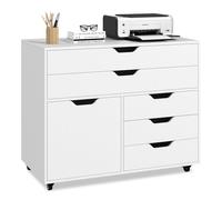 COSTWAY Caisson Bureau à roulettes 5 Tiroirs, Étagère Réglable, Caisson de Rangement pour A4, Lettre, Grand Placard, Support d'Imprimante 5 Roues avec 2 Frein, 77,5 x 40 x 64 cm, Blanc
