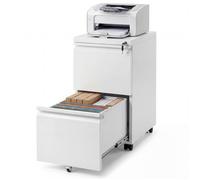 COSTWAY Caisson Bureau à roulettes avec Frein, 2 Tiroirs Verrouillable, Métal, Dossier Suspendu A4 pour Fichier, Imprimante, Blanc