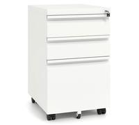 COSTWAY Caisson Bureau à roulettes avec Frein, 3 Tiroirs, Métal, Dossier Suspendu A4 pour Fichier, Imprimante, Blanc