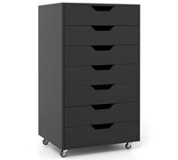 COSTWAY Caisson de Bureau à Roulettes, Meuble Rangement Bureau 7 Tiroirs, Commode Rangement 7 Tiroirs pour Papier, Document, Lettre (Noir,48 x 40 x 87 cm)