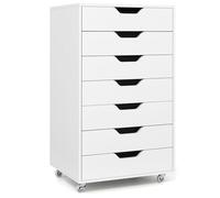 COSTWAY Caisson de Bureau à Roulettes, Meuble Rangement Bureau 7 Tiroirs, Commode Rangement 7 Tiroirs pour Papier, Document, Lettre (Blanc,48 x 40 x 87 cm)