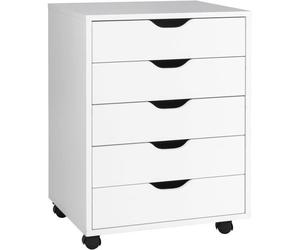 COSTWAY Caisson Mobile et Vertical à Roulettes avec 5 Tiroirs, Poignée Incurvée et 2 Roues avec Frein, 49,5 x 42 x 67 cm, Blanc