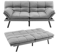 COSTWAY Canapé Convertible 3 Place, Canapé-lit Futon , Dossier et Accoudoirs Réglables - Surface de Couchage 182 x 106,5 CM Gris