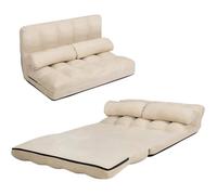 COSTWAY Canapé Convertible, Chauffeuse Dossier Réglable 6 Positions, 2 Coussins, Tissu Aspect Suédé Lavable Beige