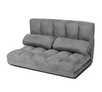 COSTWAY Canapé de Sol Ajustable, Canapé-Lit Paresseux Pliable à 6 Positions avec Housse en Tissu Détachable, Daim Durable et 2 Oreillers pour Chambre/Salon/Balcon, Charge Max 150KG (Gris)
